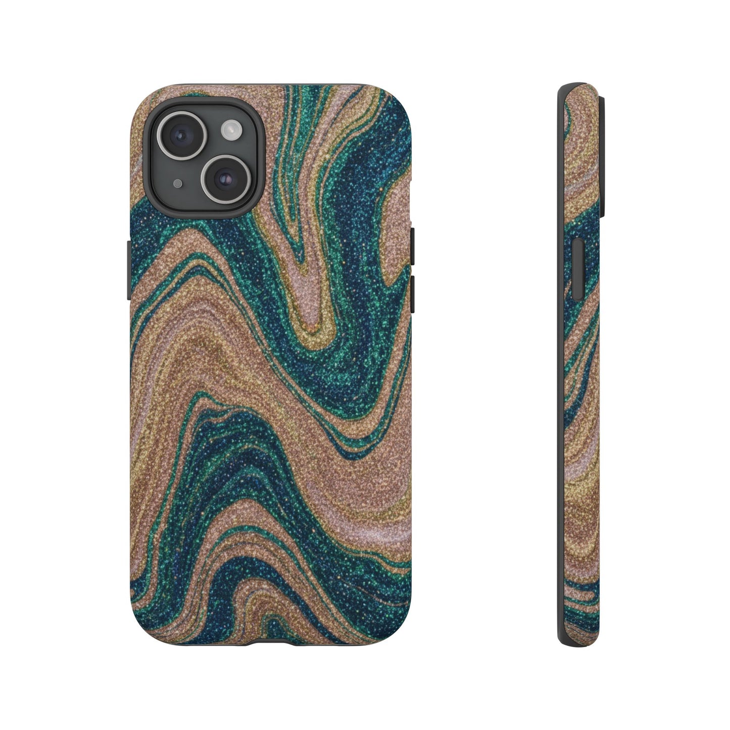 Marbled Teal & Gold Phone Case — Glitter Swirl Tough Case