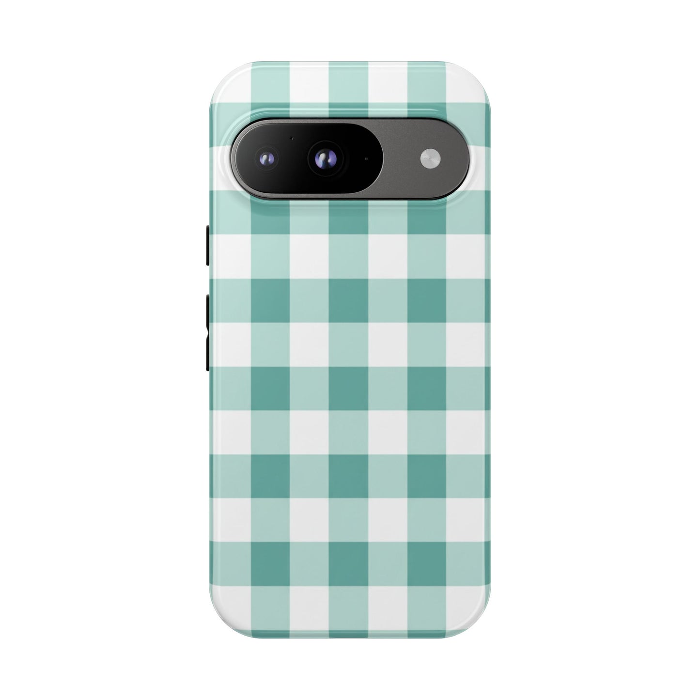 Mint Green Buffalo Check Tough Phone Case — Durable Plaid Protective Cover