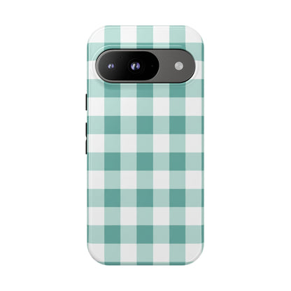 Mint Green Buffalo Check Tough Phone Case — Durable Plaid Protective Cover