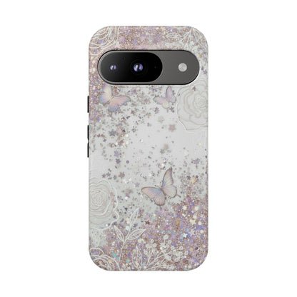 Butterfly Glitter Tough Phone Case — Floral Sparkle Protective Case