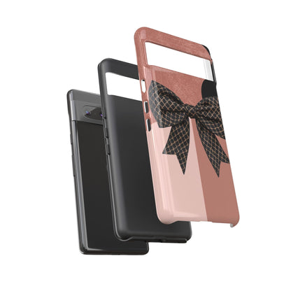 Bow Stripe Tough Phone Case – Pink Mauve Protective Cover