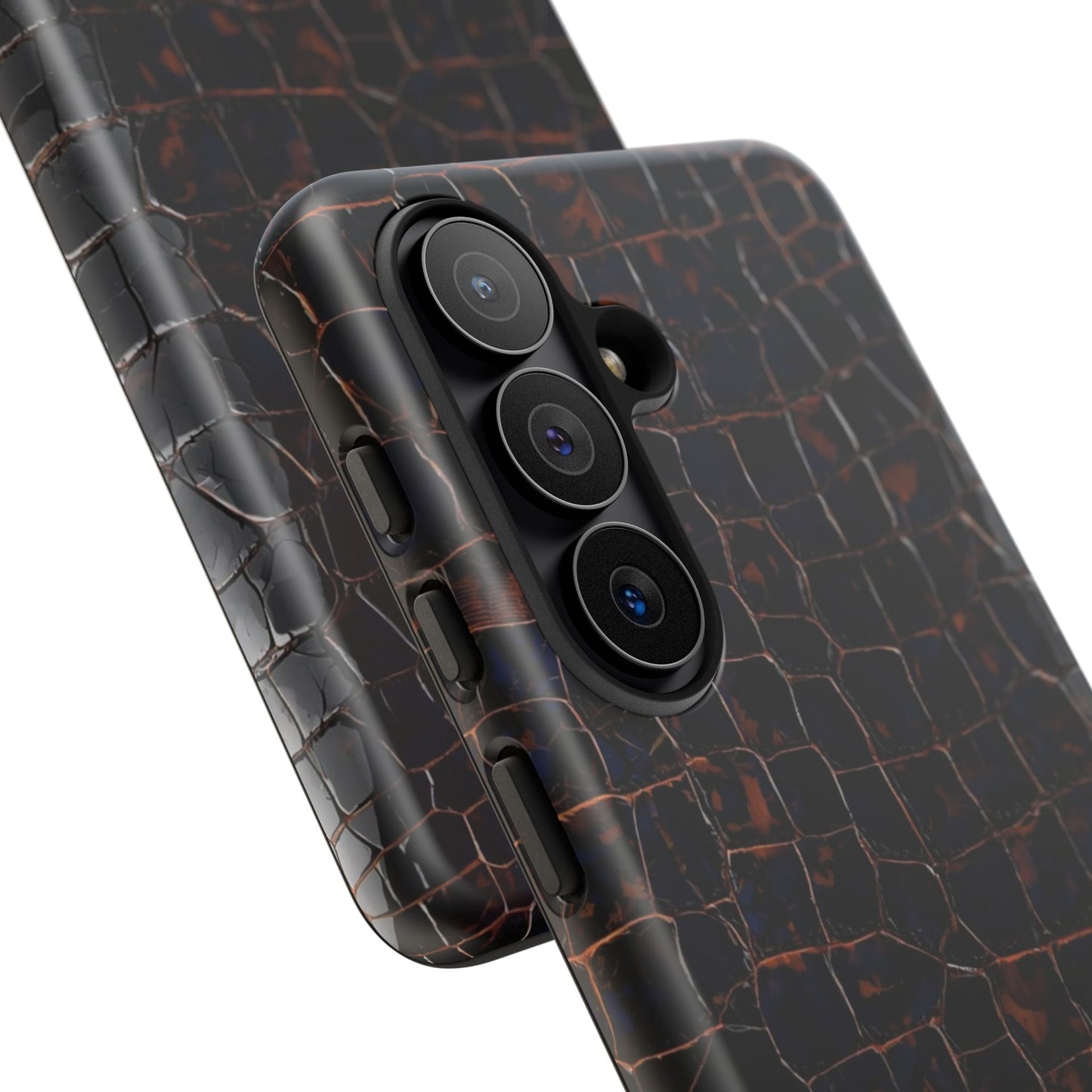 Croc-Embossed Tough Phone Case — Shockproof Black Alligator Texture