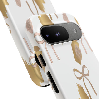 Phone Case — Gold Brushstroke & Blush Bow Pattern