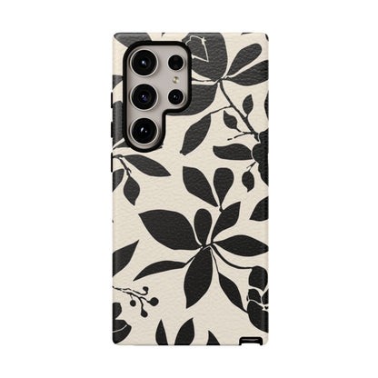 Black Floral Pattern Phone Case — Monochrome Botanical Tough Case