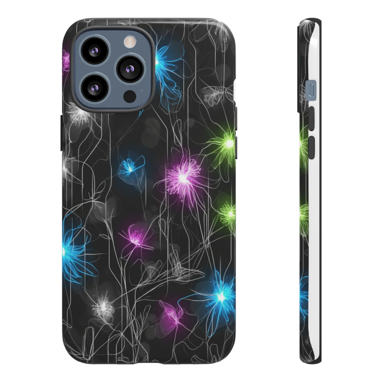Neon Floral Tough Phone Case — Glow Flower Protective iPhone Cover