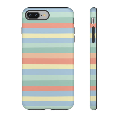 Pastel Striped Phone Case — Retro Horizontal Multi-Color Tough Case