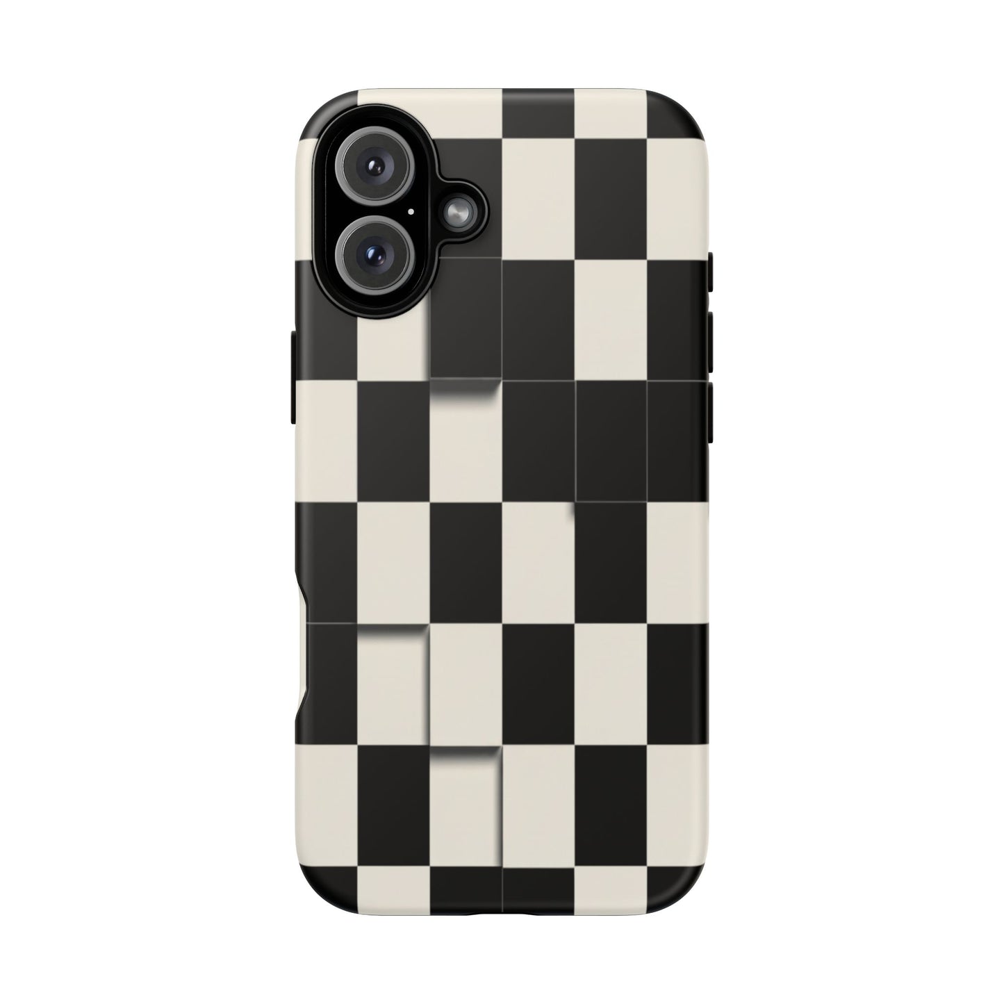 Checkerboard Tough Phone Case — Classic Black & Cream Grid Protective Cover