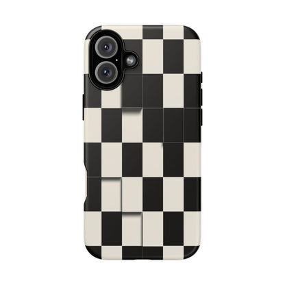 Checkerboard Tough Phone Case — Classic Black & Cream Grid Protective Cover