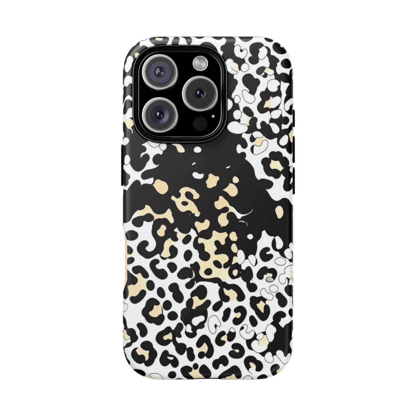 Leopard Splash Tough Phone Case — Black & Cream Animal Print Protective Cover