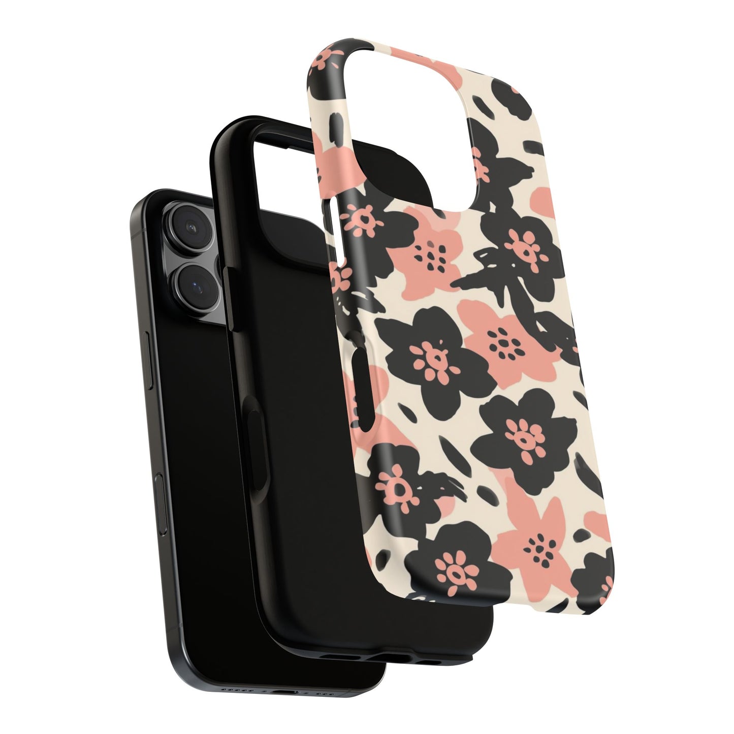 Floral Phone Case — Pink & Black Retro Blossom Protective Cover
