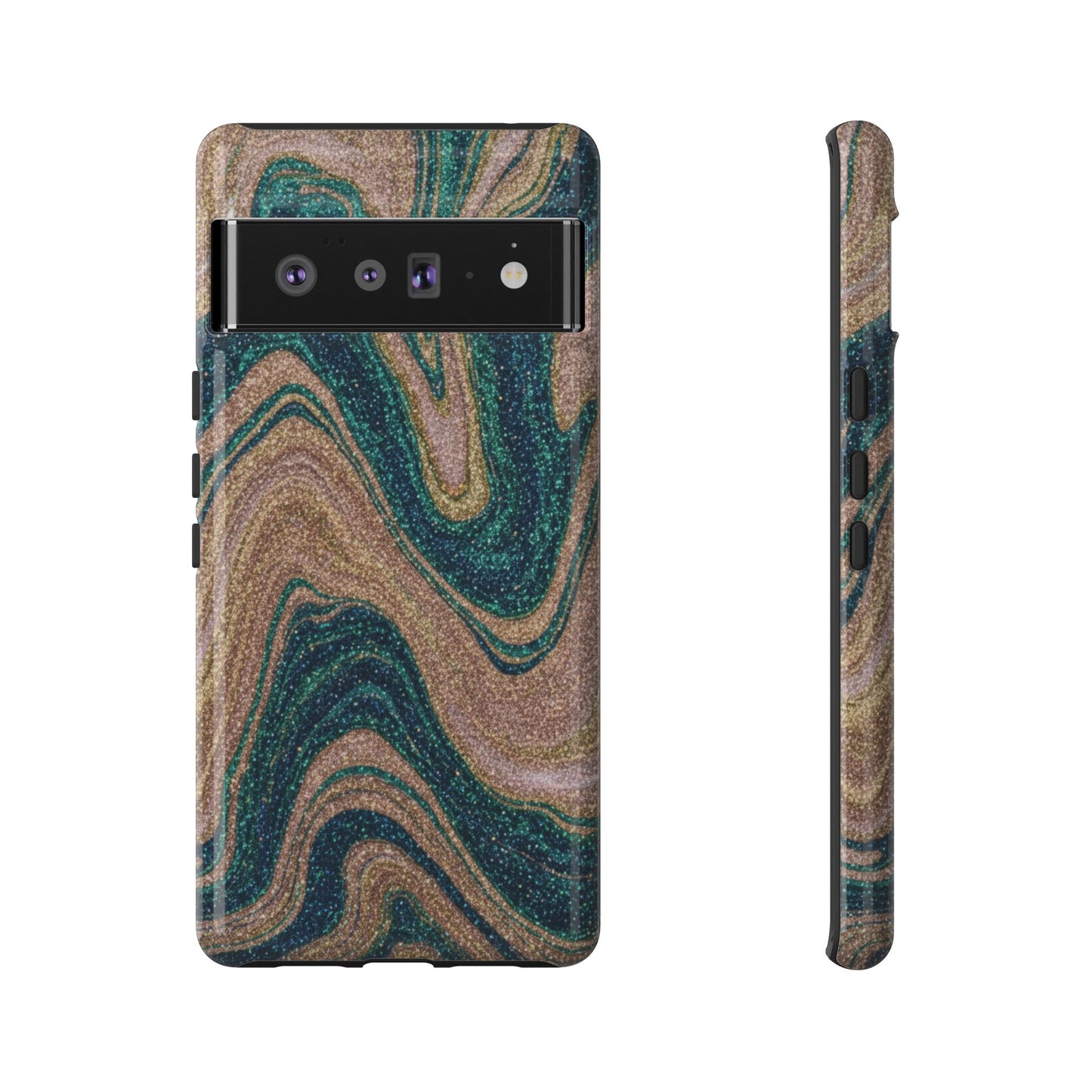 Marbled Teal & Gold Phone Case — Glitter Swirl Tough Case