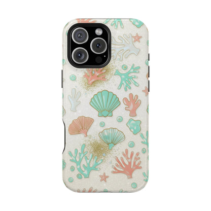 Sea Shells Magnetic Impact Phone Case — Pastel Coral & Teal Beach Design