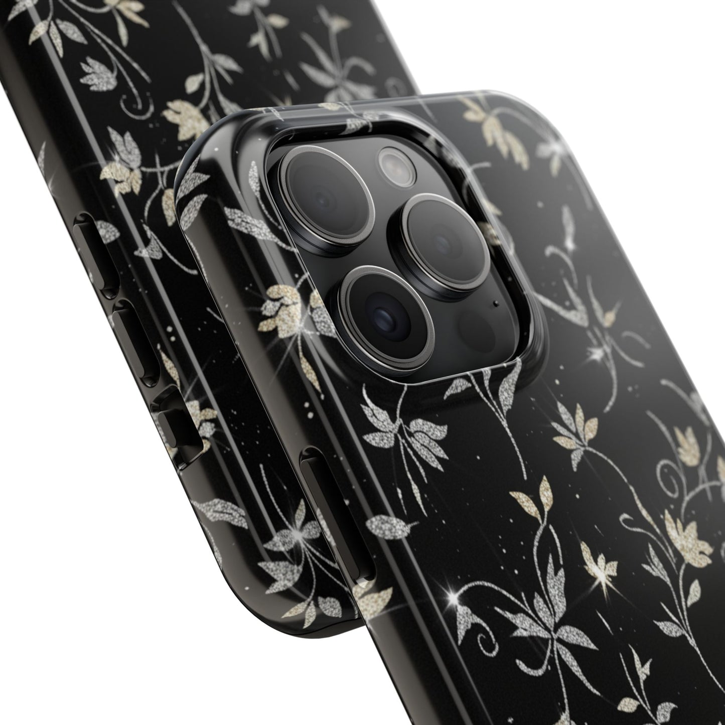 Floral Noir Tough Phone Case — Vintage Black Botanical Protective Cover