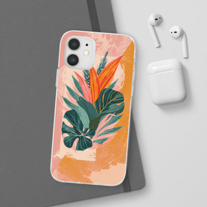 Tropical Botanical Phone Case — Pink & Orange Floral Flexi Case