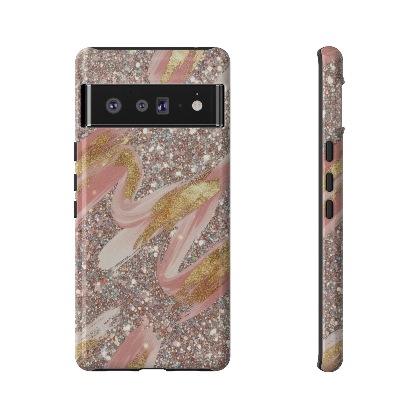 Glitter Blush Marble Phone Case — Pink Gold Swirl Tough Case