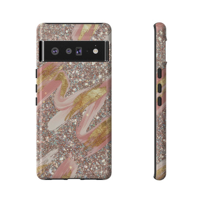 Glitter Blush Marble Phone Case — Pink Gold Swirl Tough Case