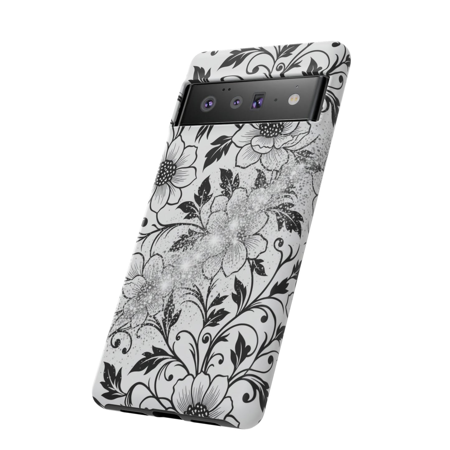 Floral Lace Phone Case — Black & White Vintage Flower Protective Case