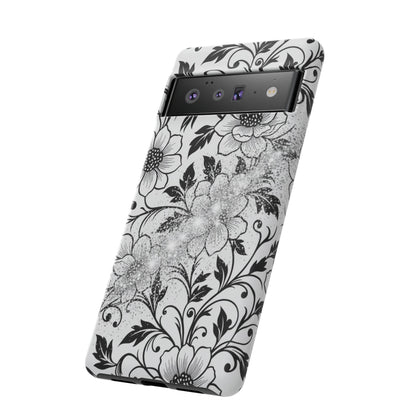 Floral Lace Phone Case — Black & White Vintage Flower Protective Case