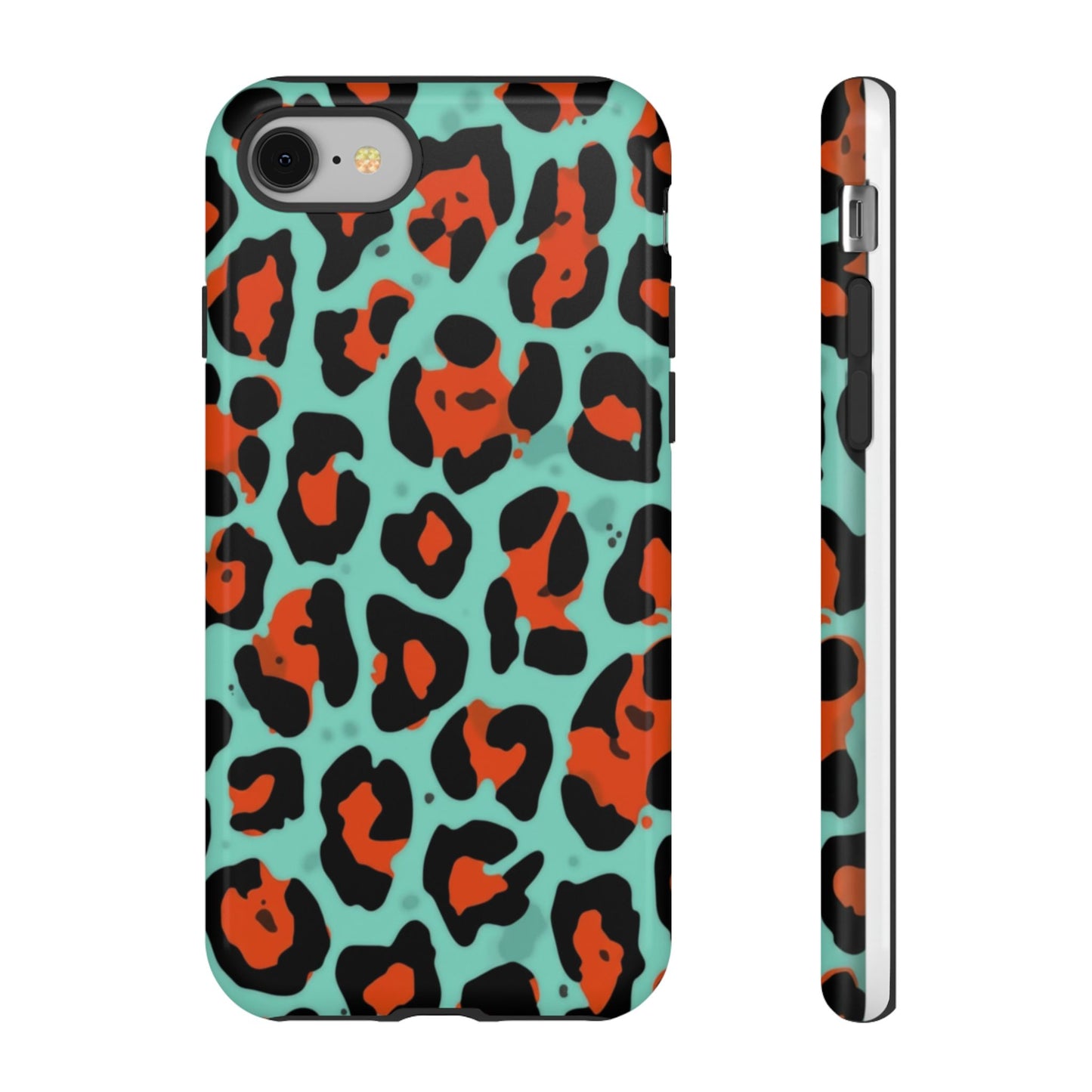 Leopard Print Tough Phone Case — Teal & Rust Protective iPhone Cover