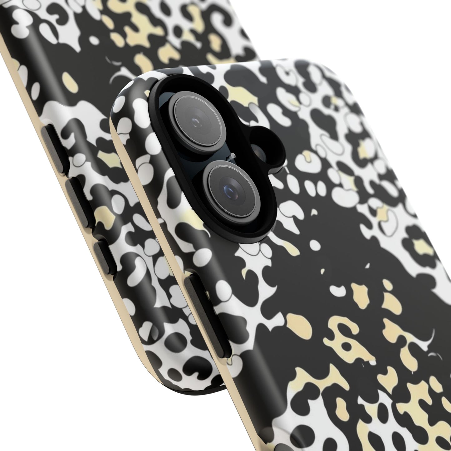 Leopard Splash Tough Phone Case — Black & Cream Animal Print Protective Cover