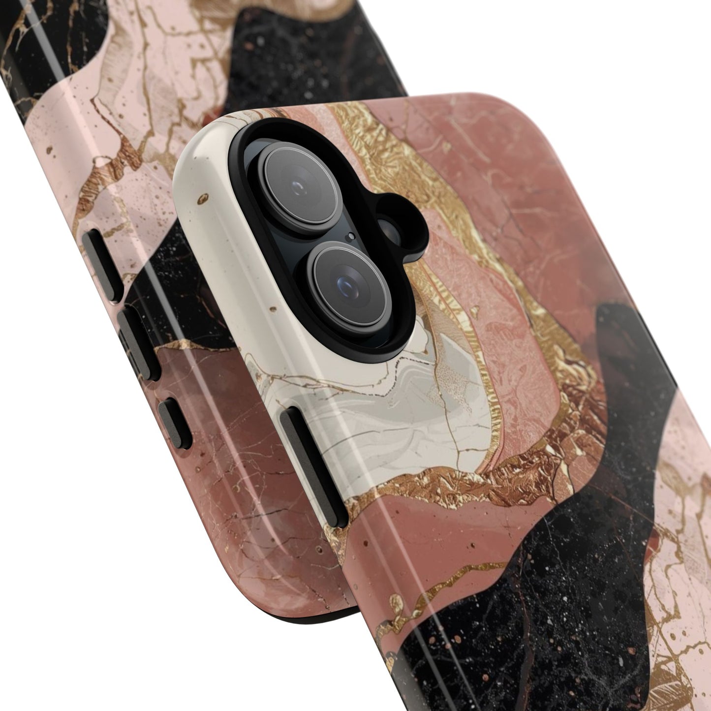 Marbled Rose Gold Phone Case — Abstract Pink & Black Protective Tough Case