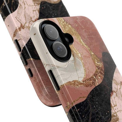 Marbled Rose Gold Phone Case — Abstract Pink & Black Protective Tough Case