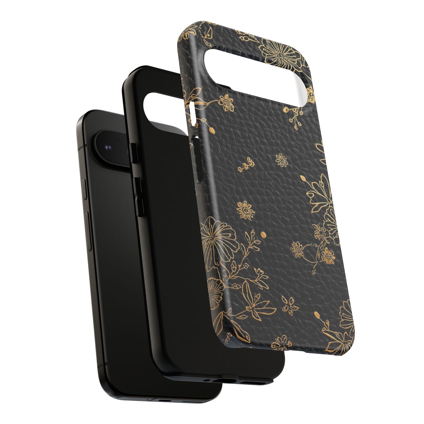 Floral Gold Foil Leather Texture Tough Phone Case