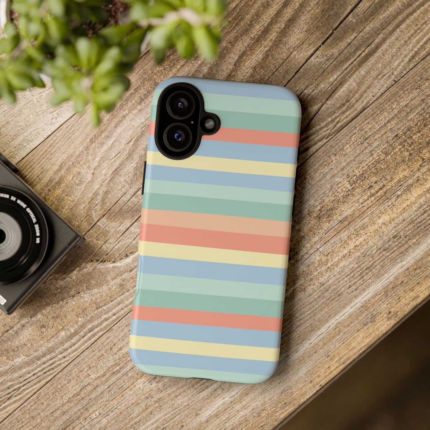 Pastel Striped Phone Case — Retro Horizontal Multi-Color Tough Case
