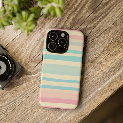 Pastel Striped Tough Phone Case – Protective Retro Rainbow Design