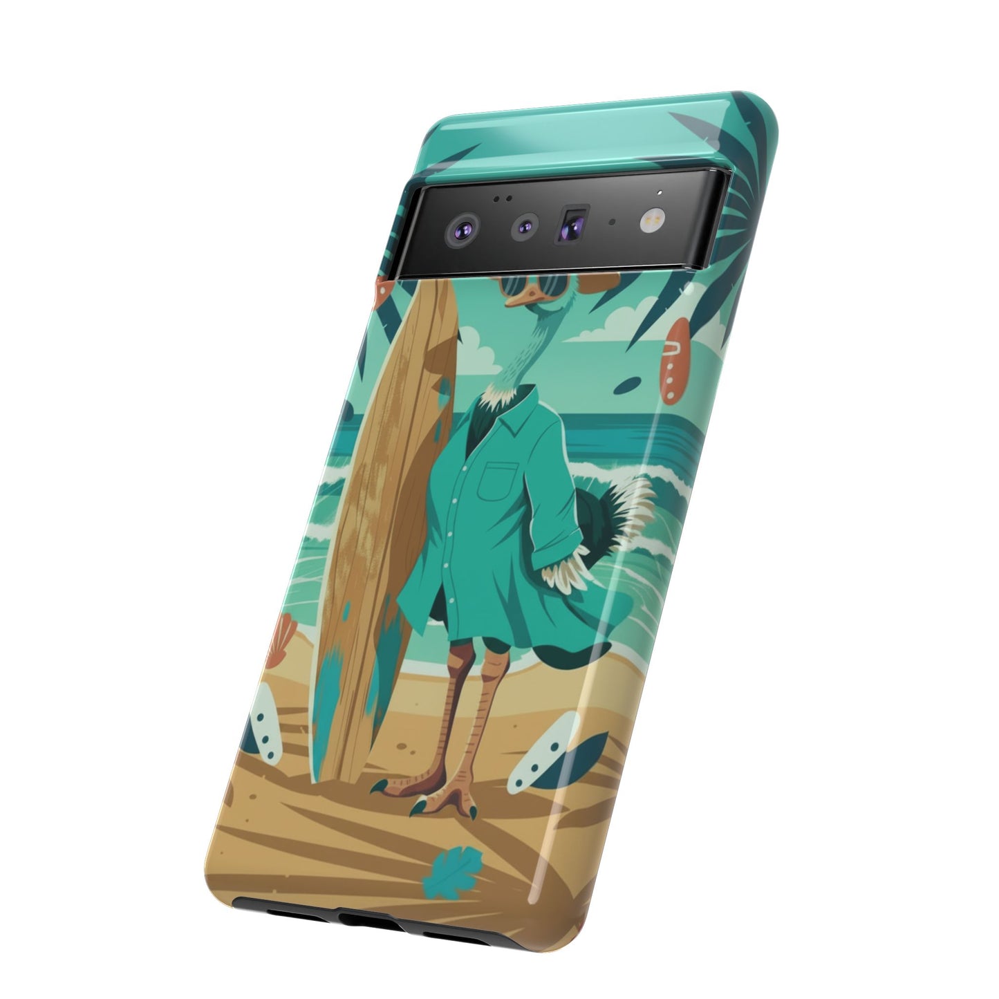 Phone Case — Retro Dressed Seagull Surfing Beach Illustration