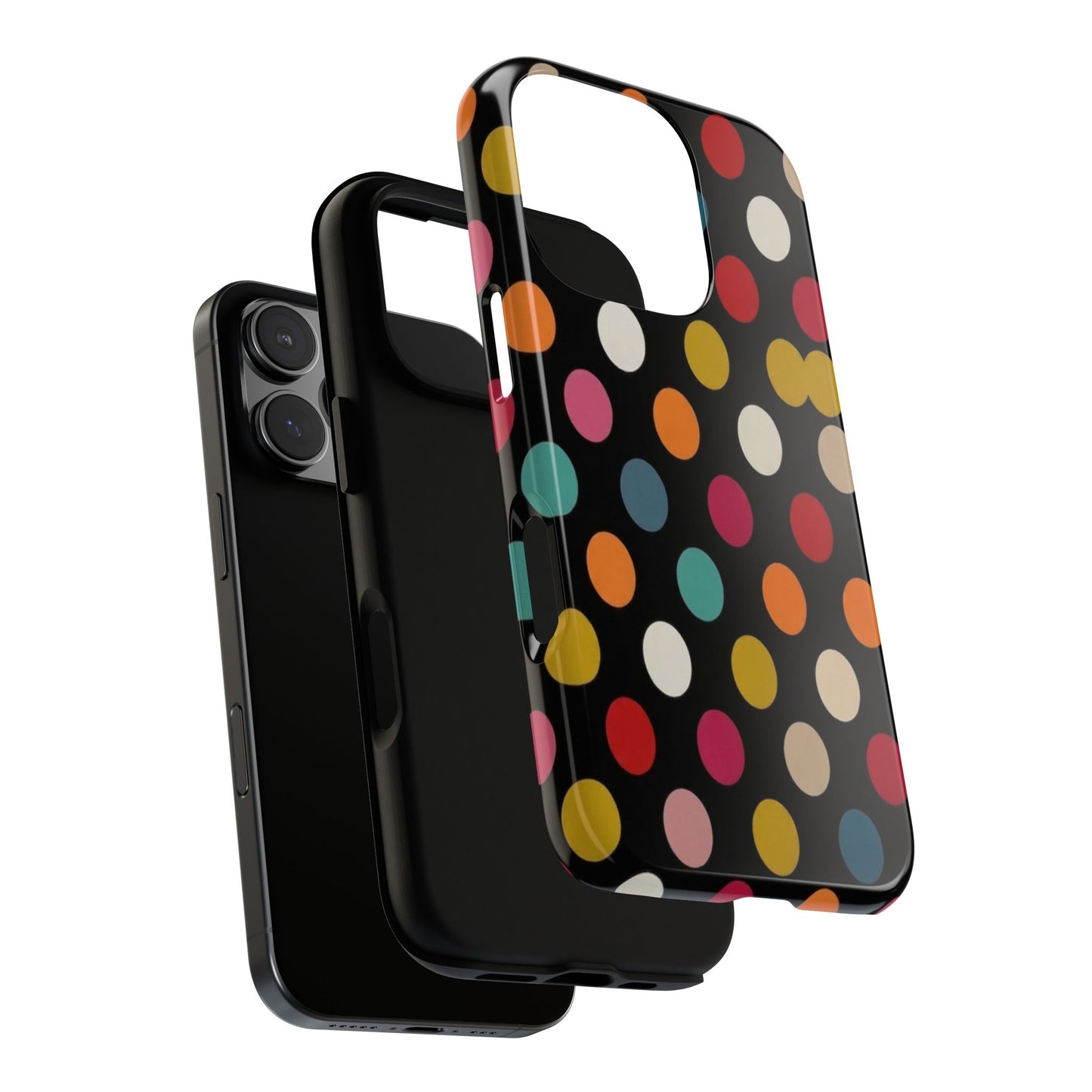 Polka Dot Tough Phone Case – Colorful Retro Dots on Black