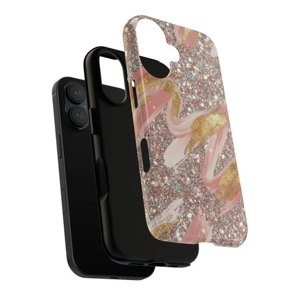 Glitter Blush Marble Phone Case — Pink Gold Swirl Tough Case