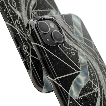 Geometry Tough Phone Case — Iridescent Ribbon on Black Celestial Background