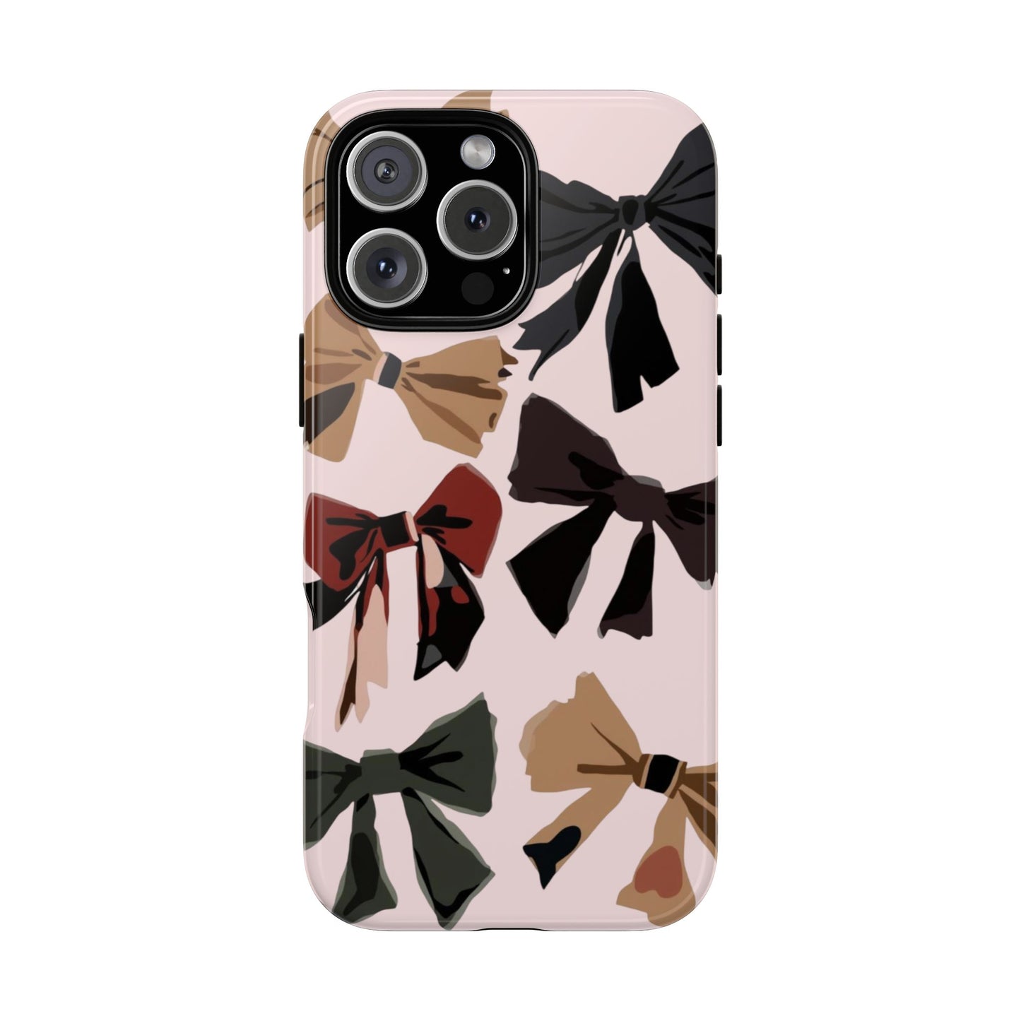Bow Pattern Phone Case - Pink, Brown & Black Bows Protective Cover