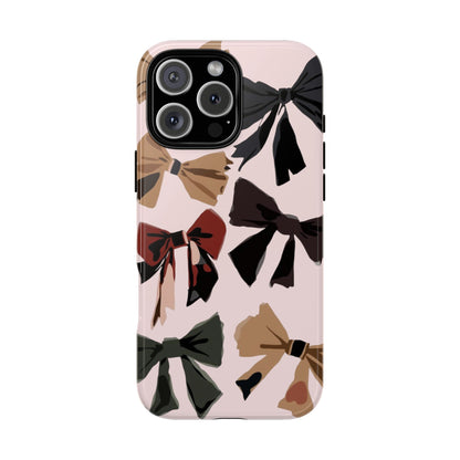 Bow Pattern Phone Case - Pink, Brown & Black Bows Protective Cover