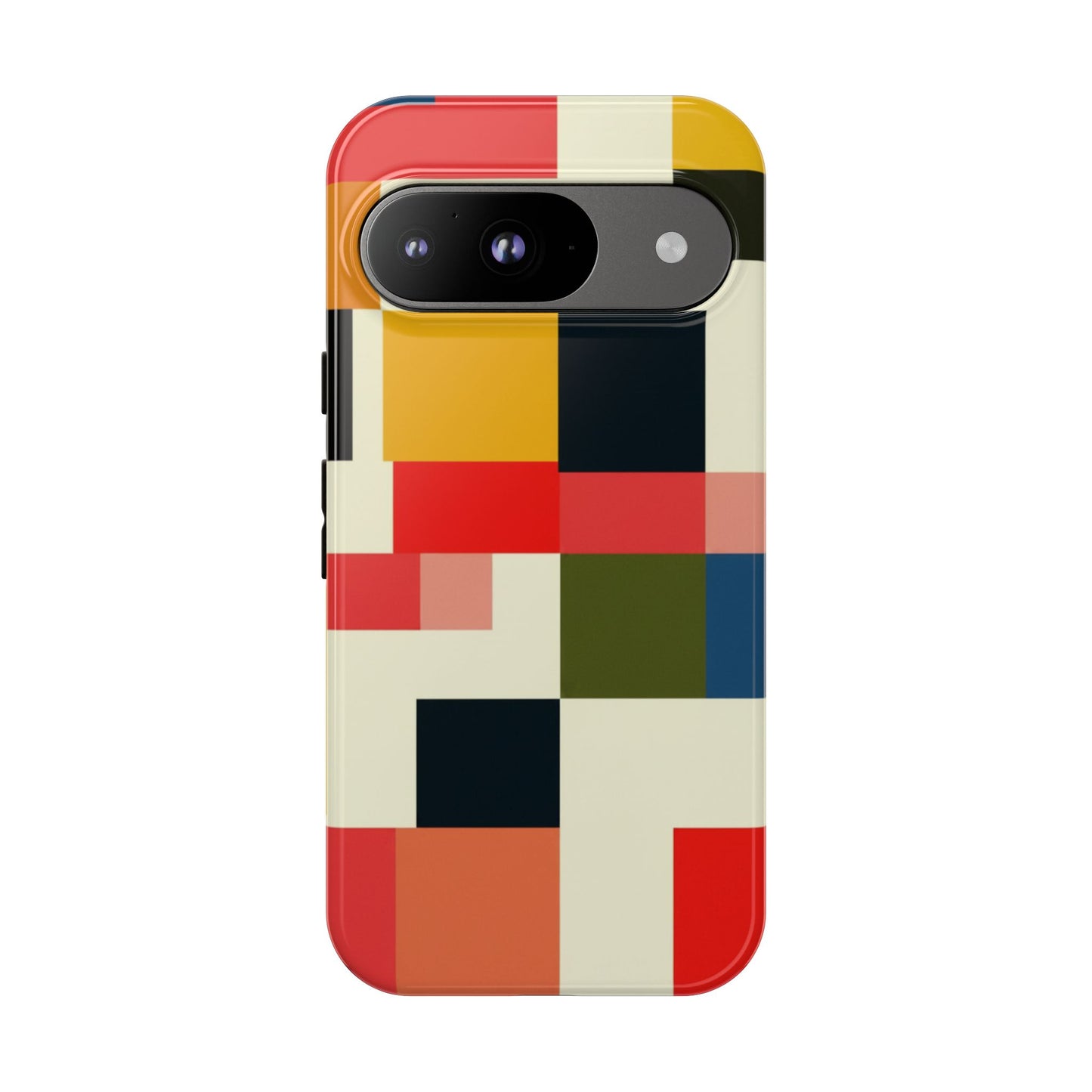 Abstract Color Block Tough Phone Case — Retro Geometric Protective Cover