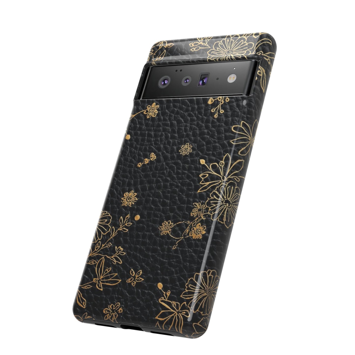 Floral Gold Foil Leather Texture Tough Phone Case