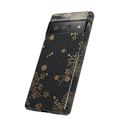 Floral Gold Foil Leather Texture Tough Phone Case