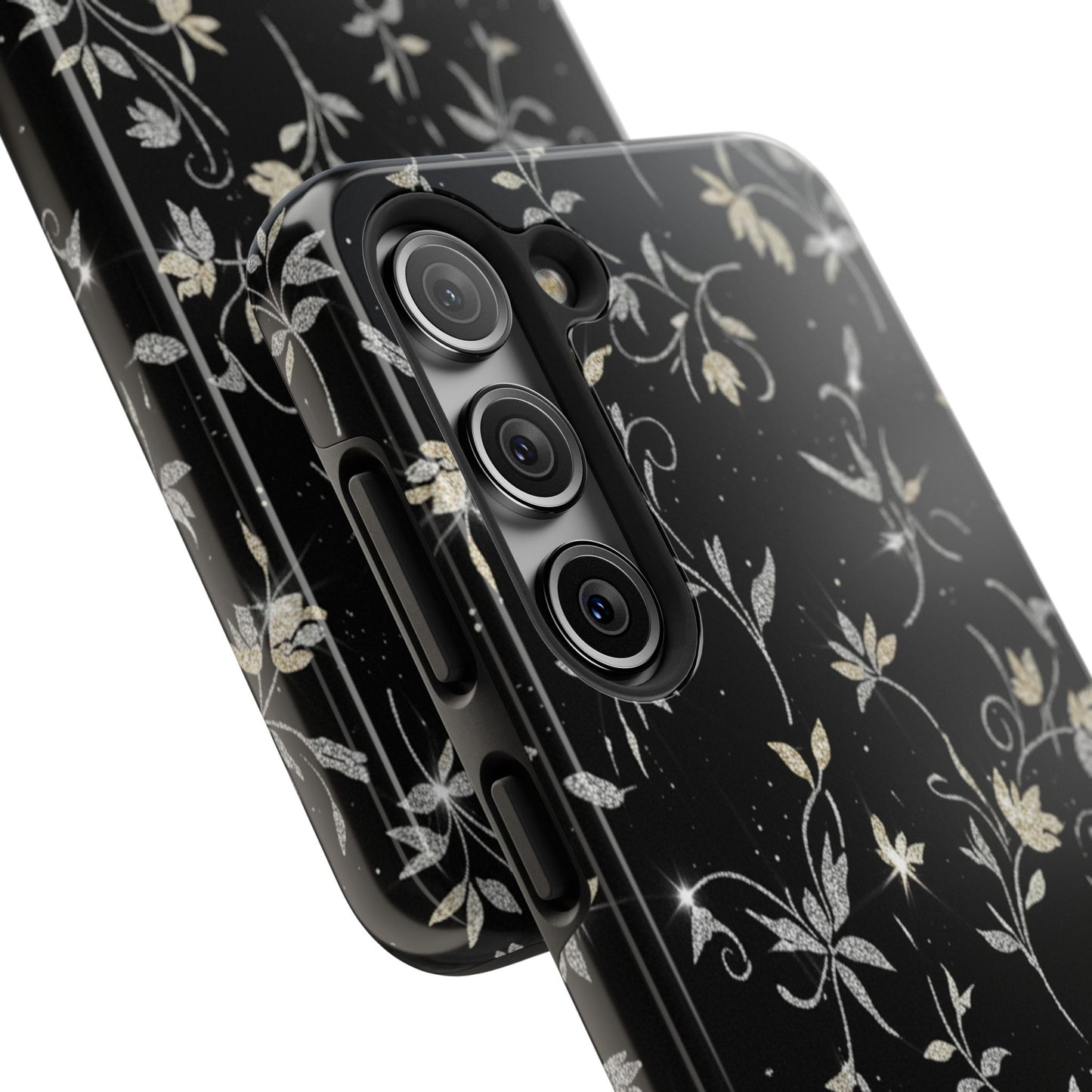 Floral Noir Tough Phone Case — Vintage Black Botanical Protective Cover