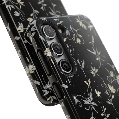Floral Noir Tough Phone Case — Vintage Black Botanical Protective Cover