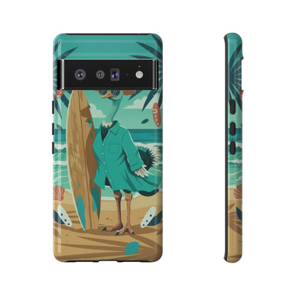 Phone Case — Retro Dressed Seagull Surfing Beach Illustration