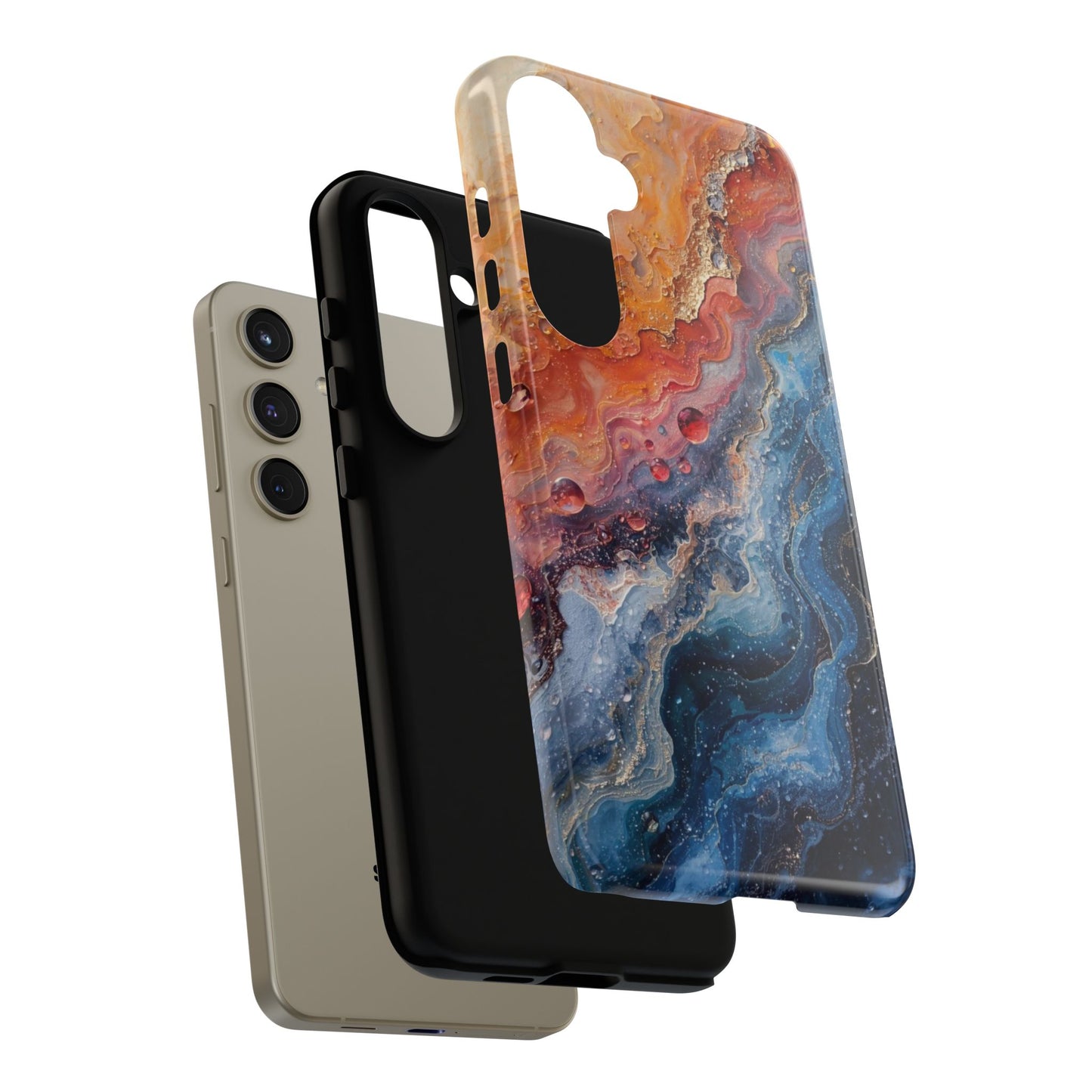 Marbled Galaxy Tough Phone Case — Abstract Blue & Coral Protective Cover