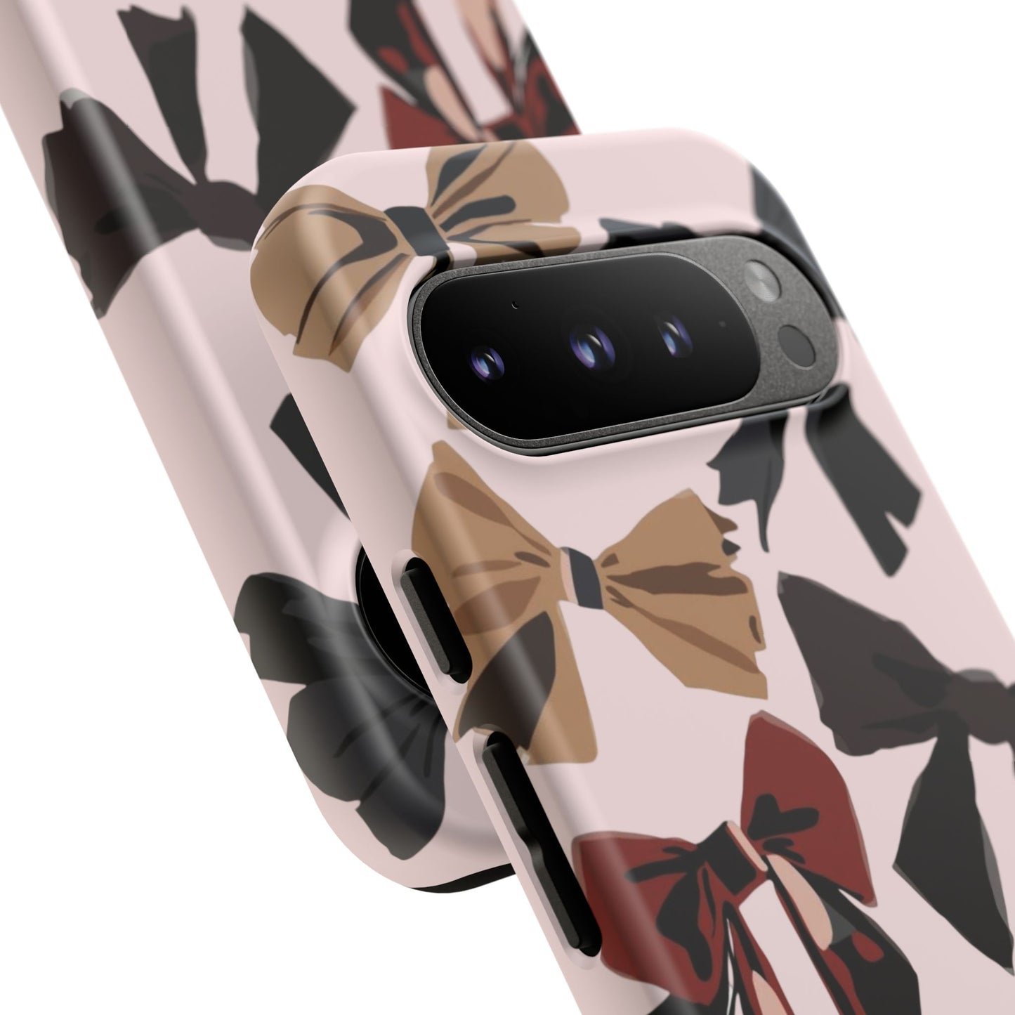 Bow Pattern Phone Case - Pink, Brown & Black Bows Protective Cover