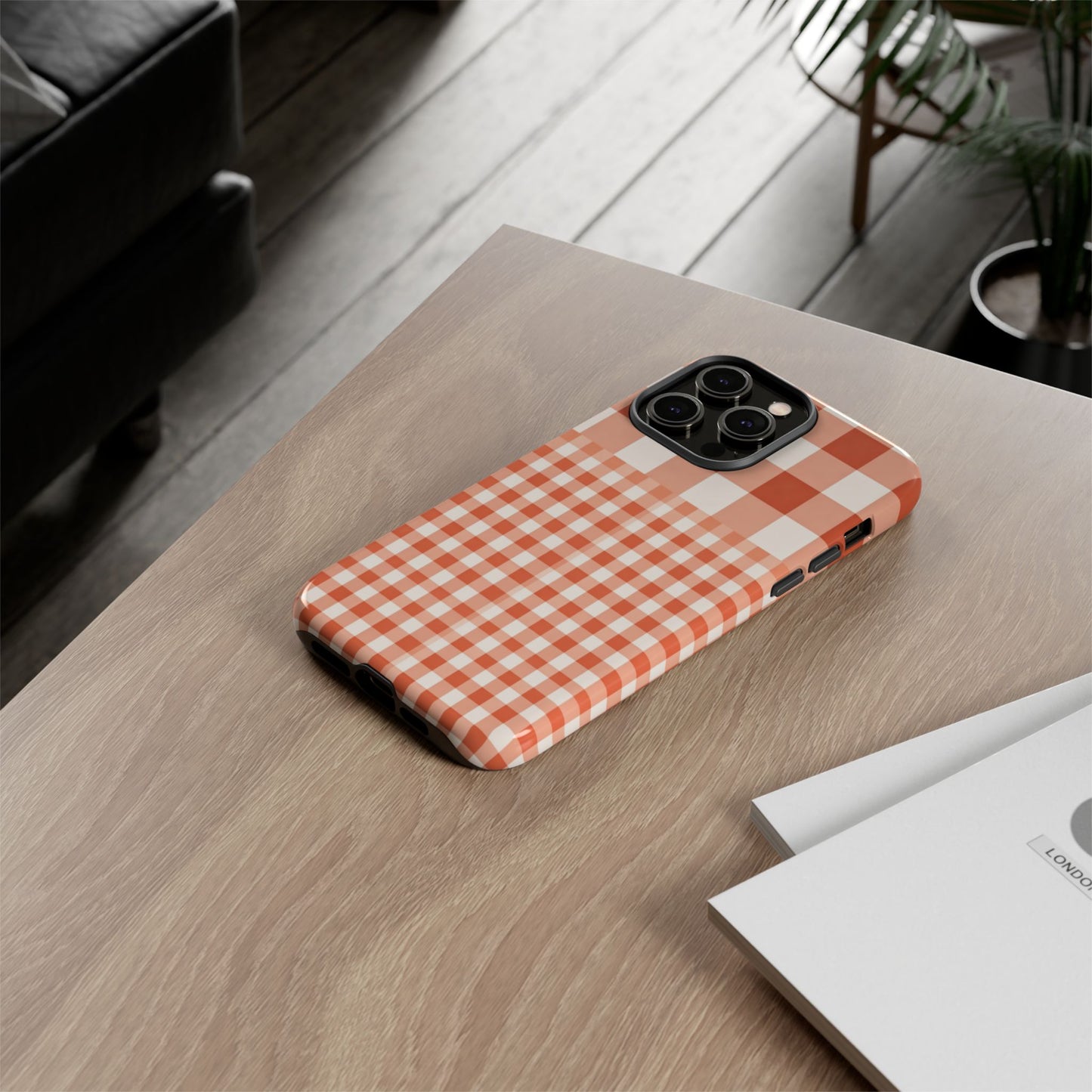 Buffalo Check Tough Phone Case — Orange Gingham Protective Cover