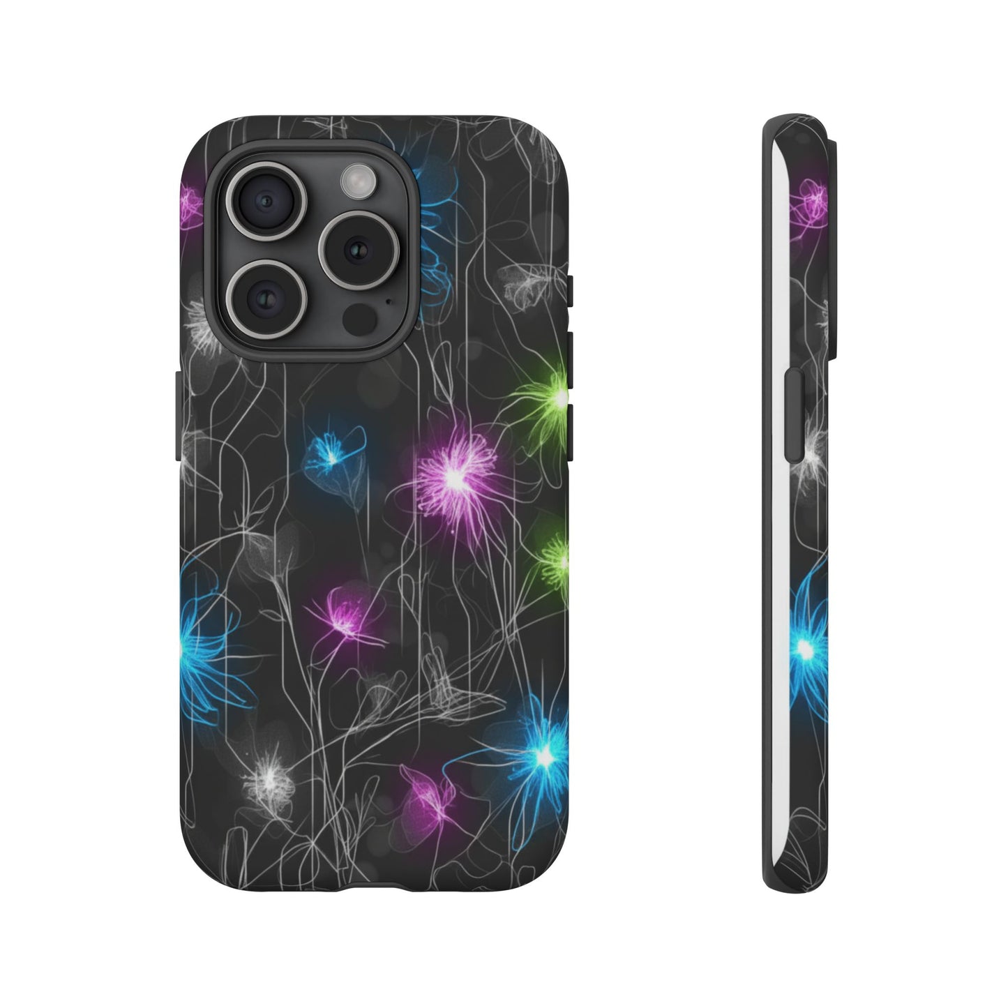 Neon Floral Tough Phone Case — Glow Flower Protective iPhone Cover