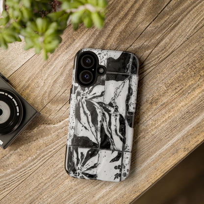 Monochrome Tile Floral Tough Phone Case