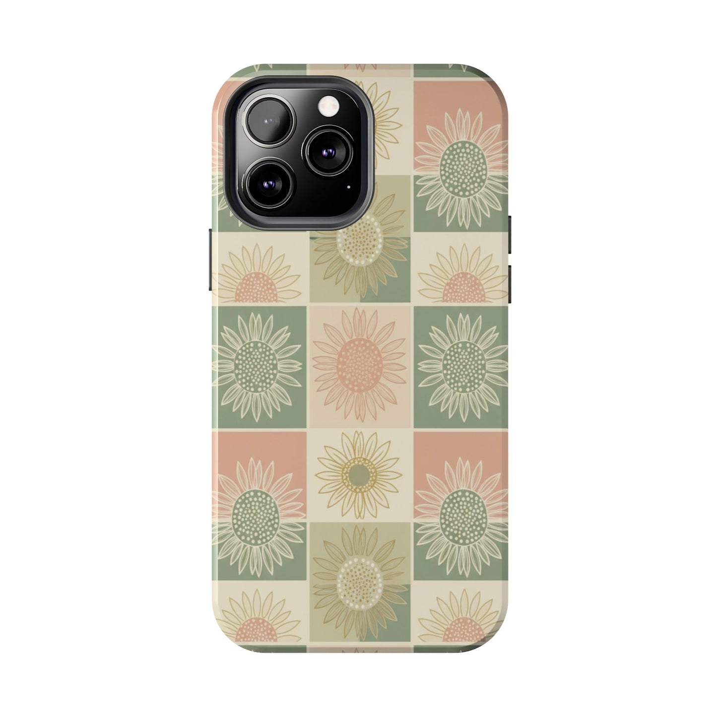 Copy of Copy of Sunflower Check iPhone Tough Phone Case — Retro Pastel Floral Protective Cover