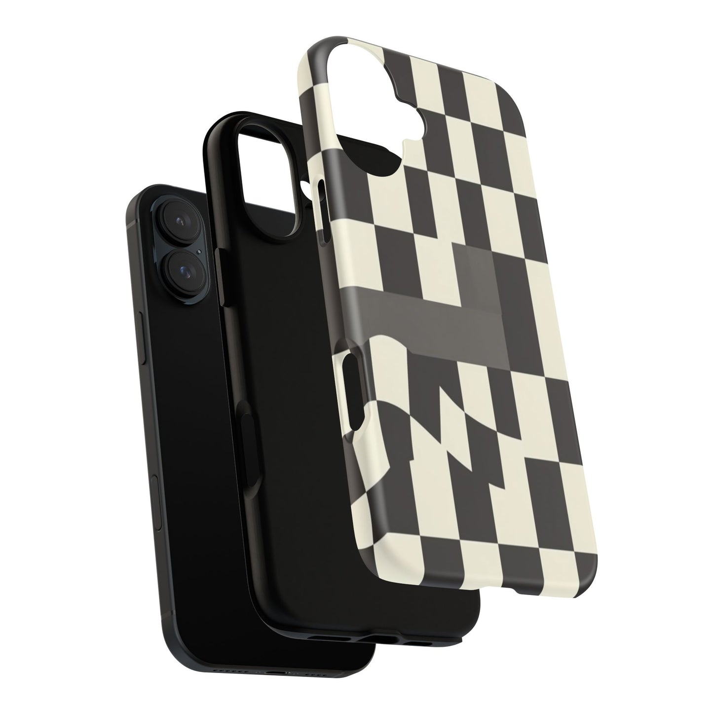 Checkerboard Wave Phone Case — Black & Cream Graphic Tough Case