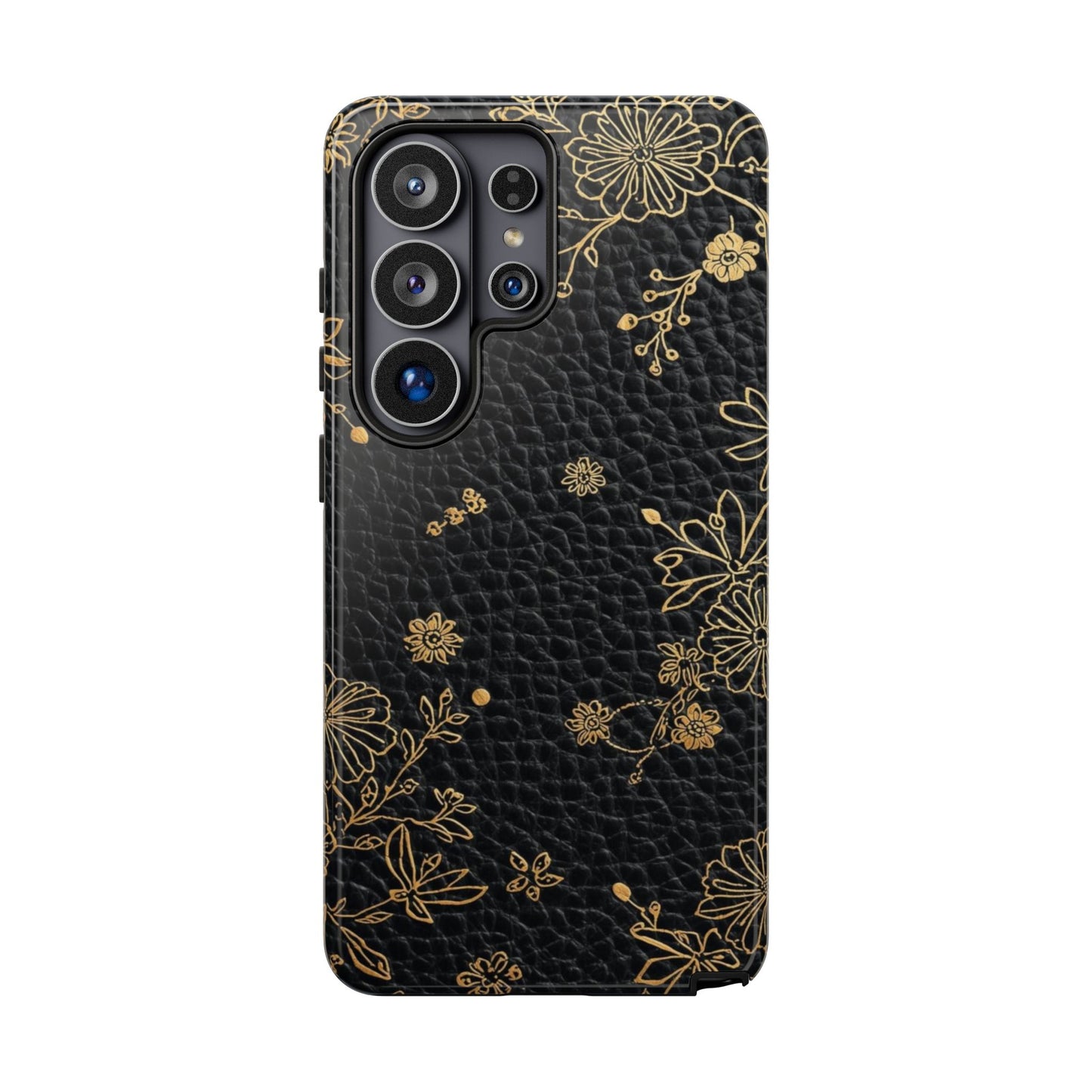 Floral Gold Foil Leather Texture Tough Phone Case