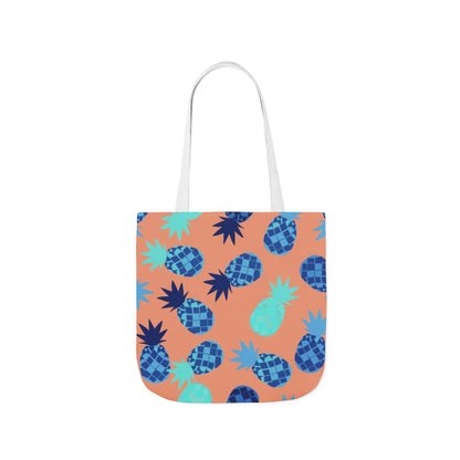Tropical Pineapple Canvas Tote Bag — Coral & Teal Patterned Beach Market Bag